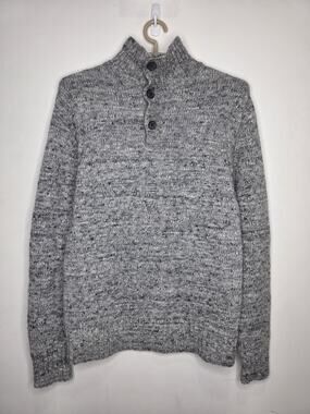 Gap grey wool blend button front long sleeve pullover sweater - small